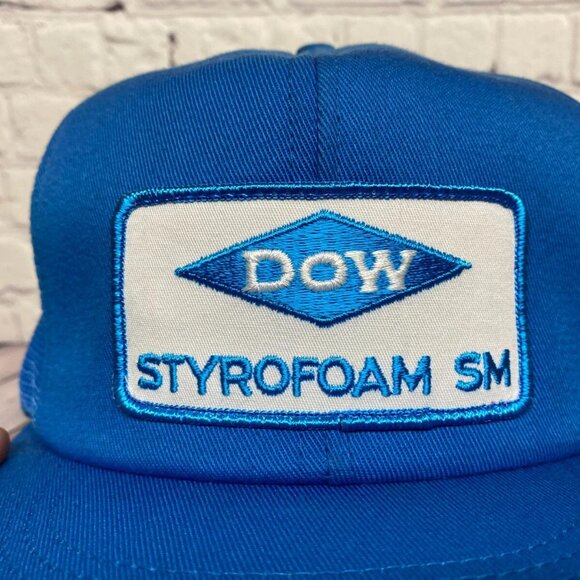 Vintage DOW Styrofoam SM Trucker Hat Mesh Cap K-Brand Sew On Patch Logo Blue - Picture 4 of 8